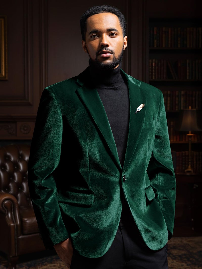 WEEN CHARM Velvet Blazer for Men Slim Fit One Button Sport Coat Tuxedo Jacket for Prom Wedding Party Dinner Green - Image 5